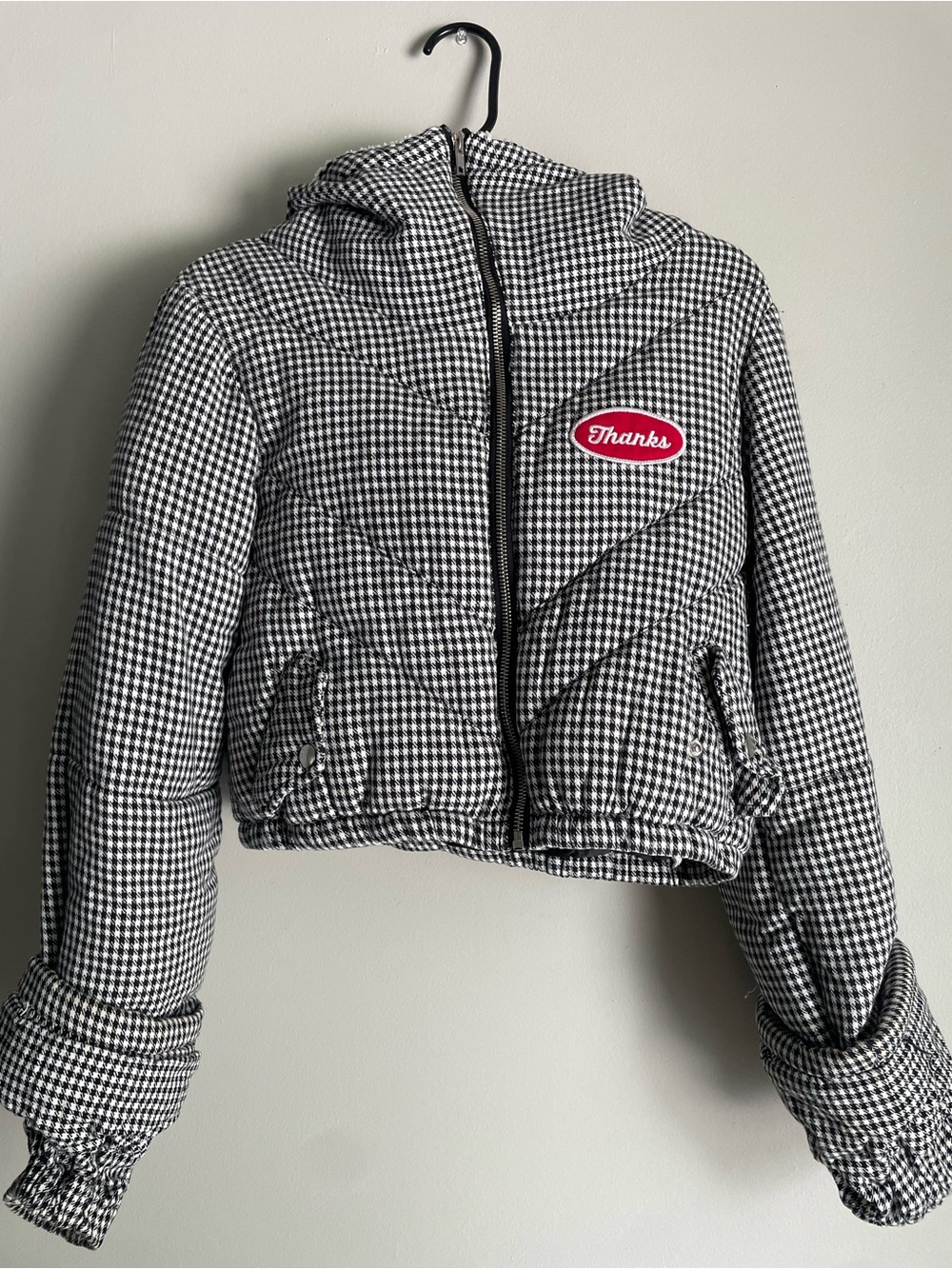 Forever 21 cropped bomber jacket hooded fleece lined patch Grunge 90s Thanks!